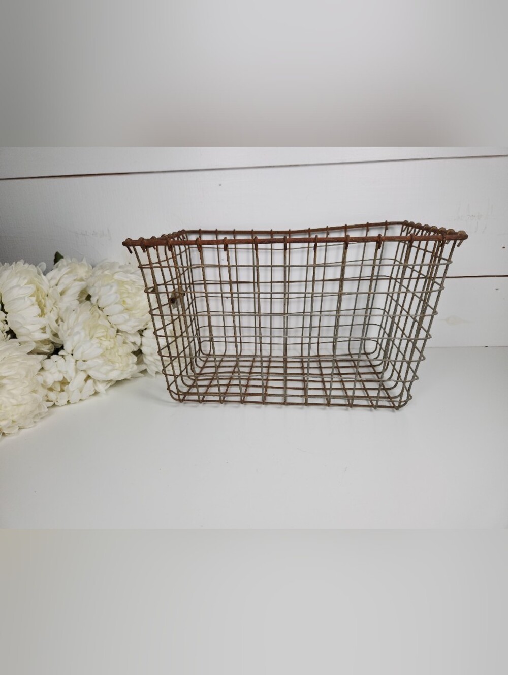 Vintage Locker Room Metal Wire Basket #277 | Rusty Metal Industrial Bin | Rustic - Picture 3 of 9
